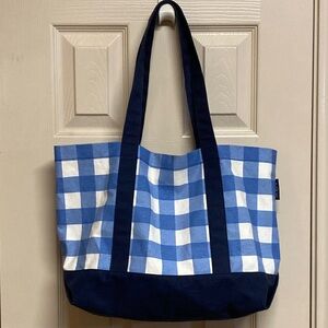 J CREW Tote Bag in Blue and White Gingham Checkered Structured Canvas